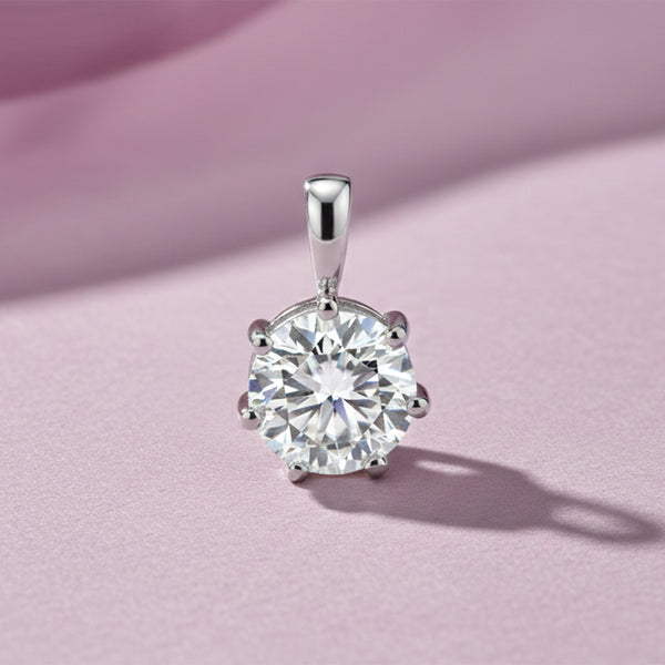 3.45 Ct Round Cut Certified White Moissanite Solitaire Pendant In 18K Gold Plated V 18K Gold Plated