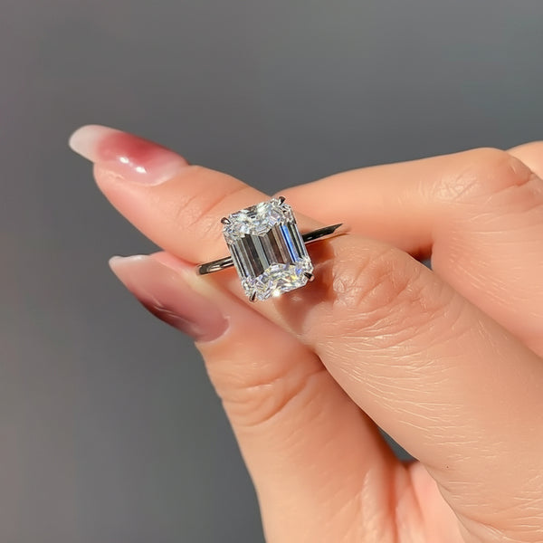 4.15 ct DEW White Moissanite Emerald Solitaire Ring - 18K Gold Vermeil on 925 Sterling Silver