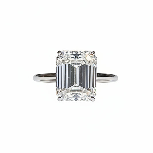 4.15 ct DEW White Moissanite Emerald Solitaire Ring - 18K Gold Vermeil on 925 Sterling Silver