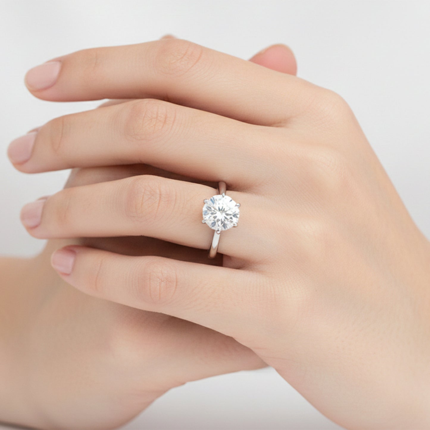 9.1 ct DEW White Moissanite Round Solitaire Ring - 18K Gold Vermeil on 925 Sterling Silver