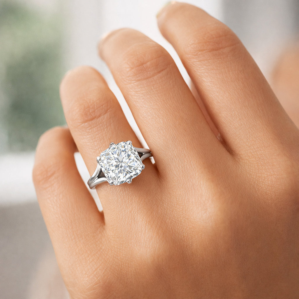 6 Ct Certified Radiant Cut White Soliaire Moissanite Gold Vermeil Ring