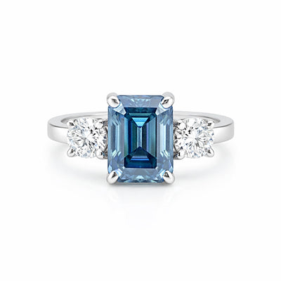 2.50 Ct Cushion Cut Blue Lab Grown Diamond Ring — VS1 Clarity, 18k Gold Vermeil