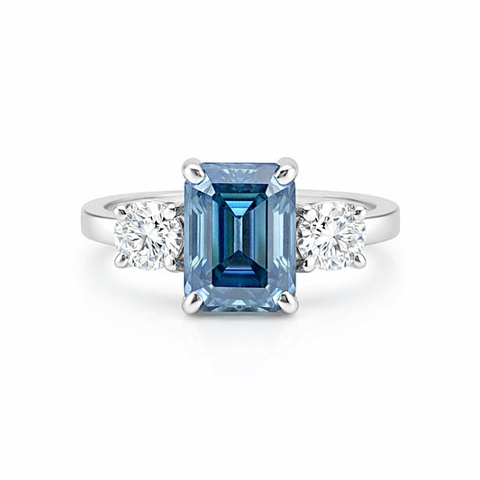 2.50 carat cushion cut fancy blue lab-grown diamond ring in 18k gold vermeil