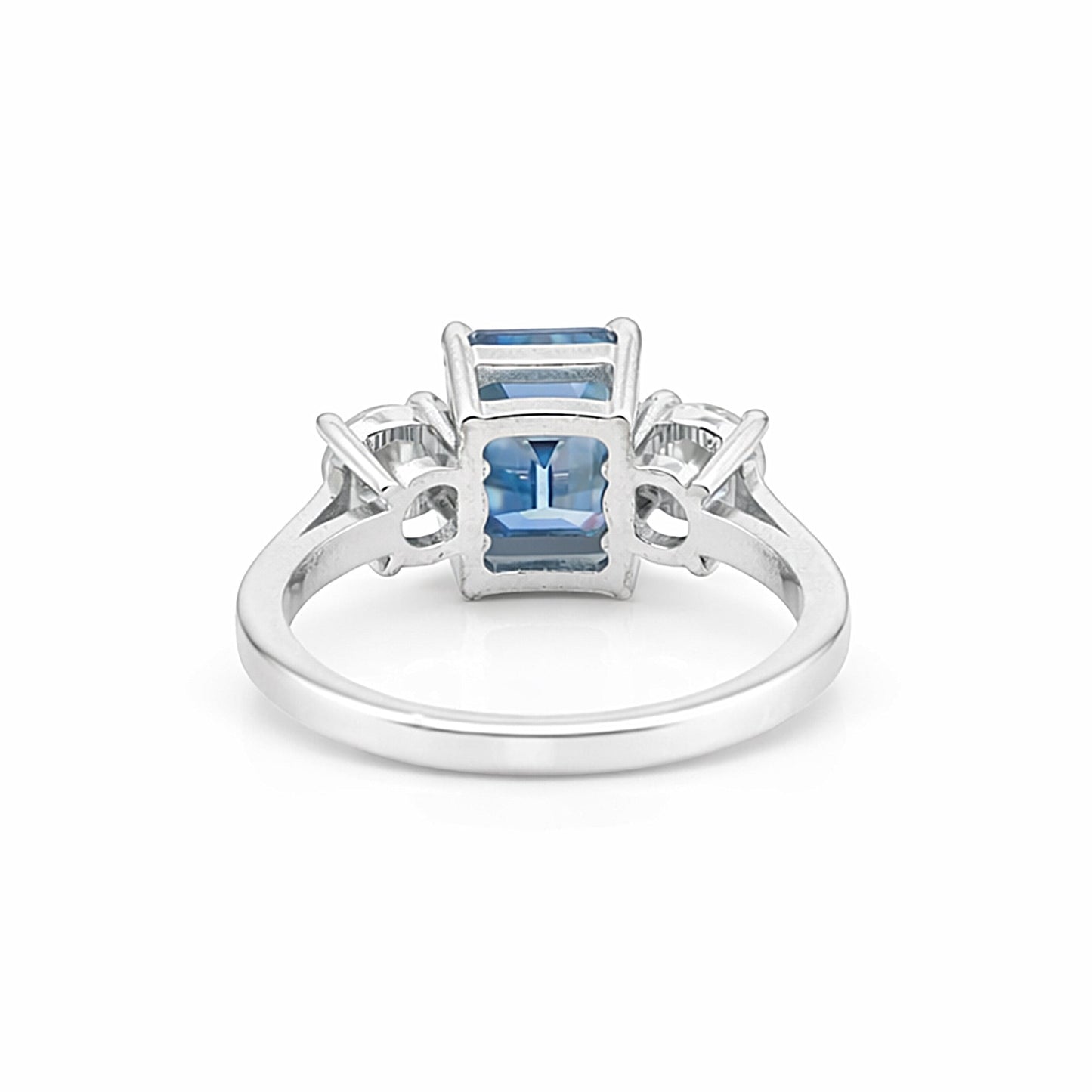 Close-up of cushion cut fancy blue lab diamond, VS1 clarity, full crown view