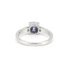 Close-up of emerald step cut fancy blue lab diamond, VS1 clarity, full crown