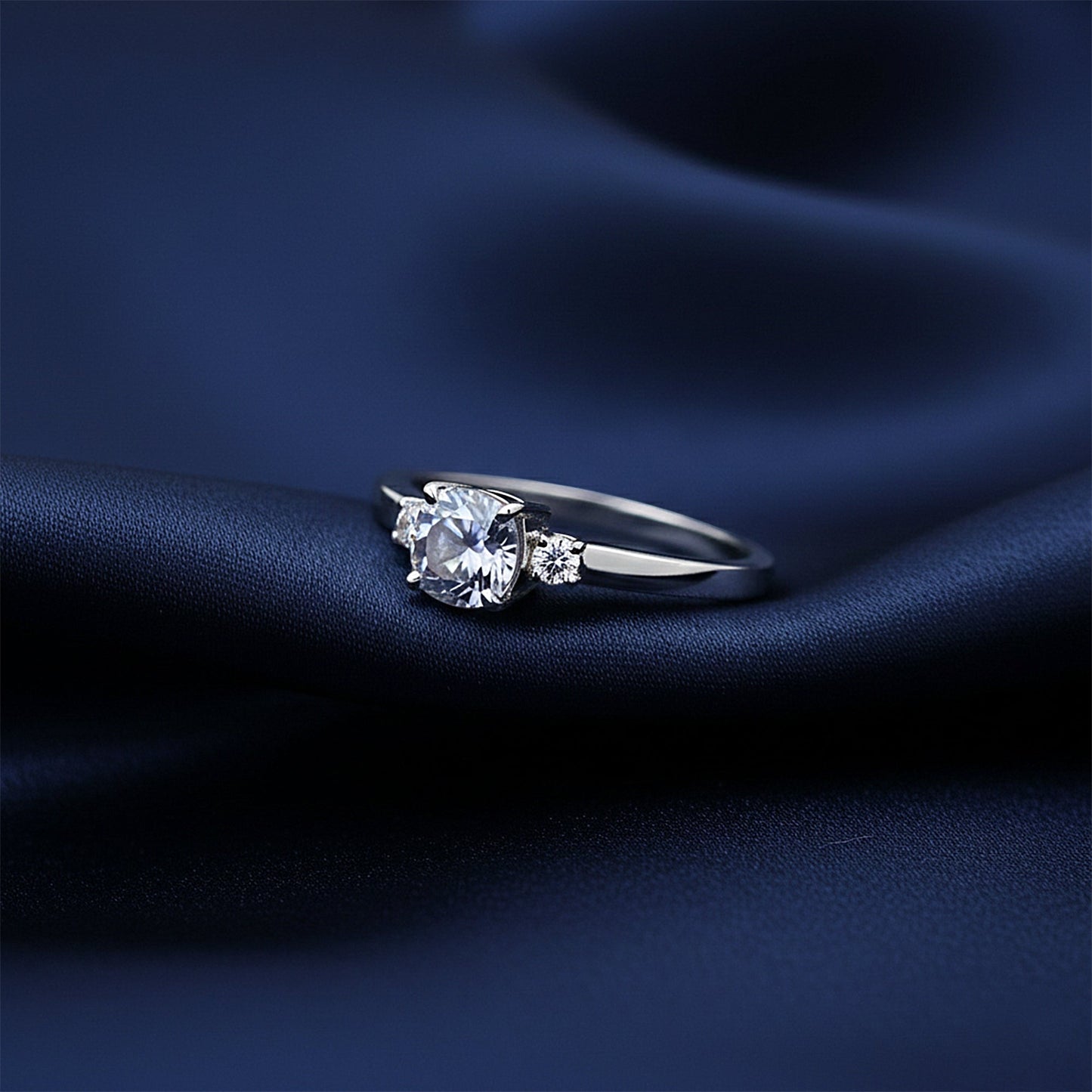 Fancy blue emerald cut lab diamond ring worn on hand, art deco styling