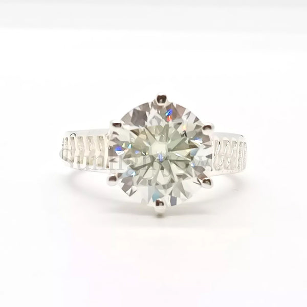 6.6 ct DEW White Moissanite Round Solitaire Ring - 18K Gold Vermeil on 925 Sterling Silver