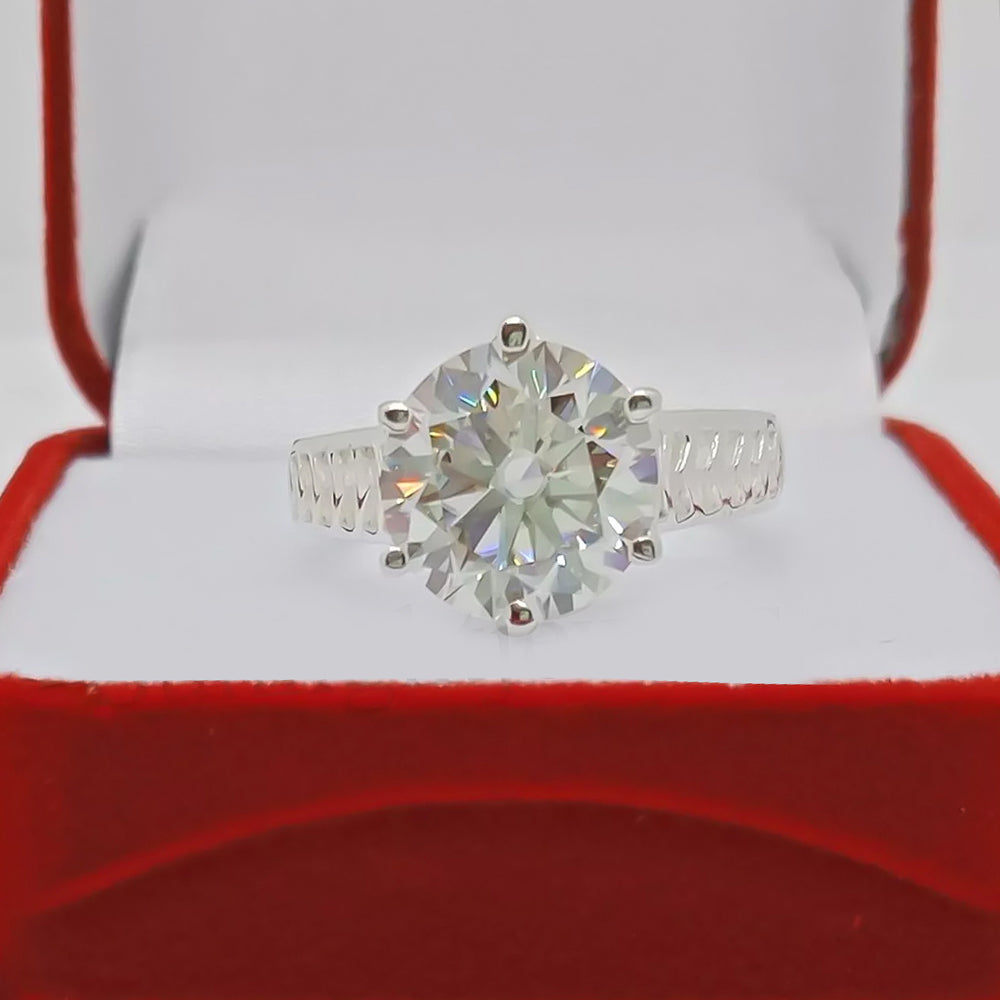 6.6 ct DEW White Moissanite Round Solitaire Ring - 18K Gold Vermeil on 925 Sterling Silver