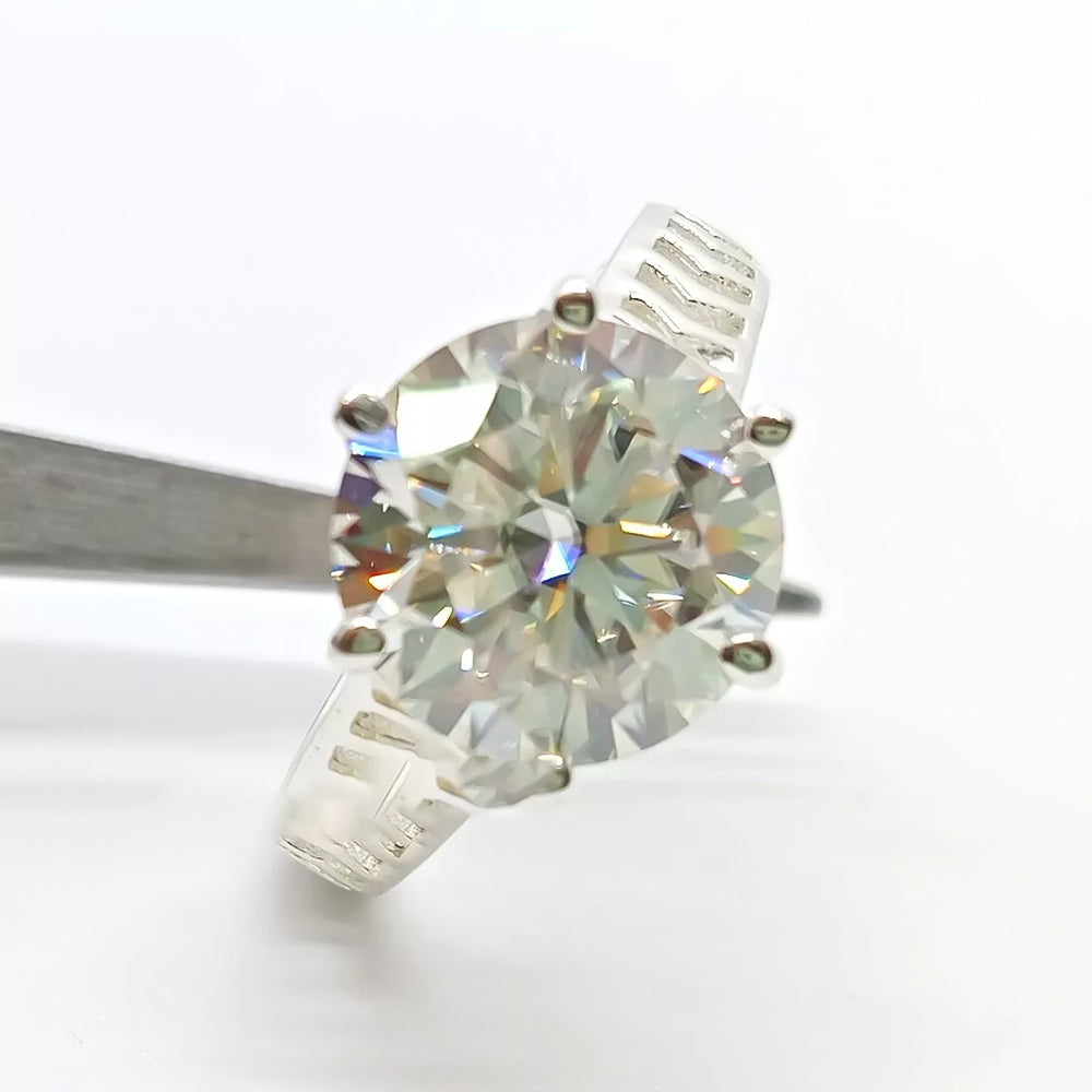 6.6 ct DEW White Moissanite Round Solitaire Ring - 18K Gold Vermeil on 925 Sterling Silver