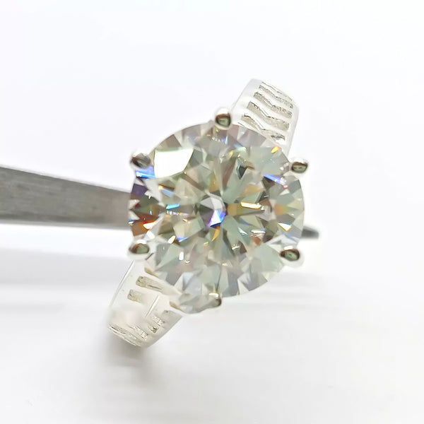 6.6 ct DEW White Moissanite Round Solitaire Ring - 18K Gold Vermeil on 925 Sterling Silver