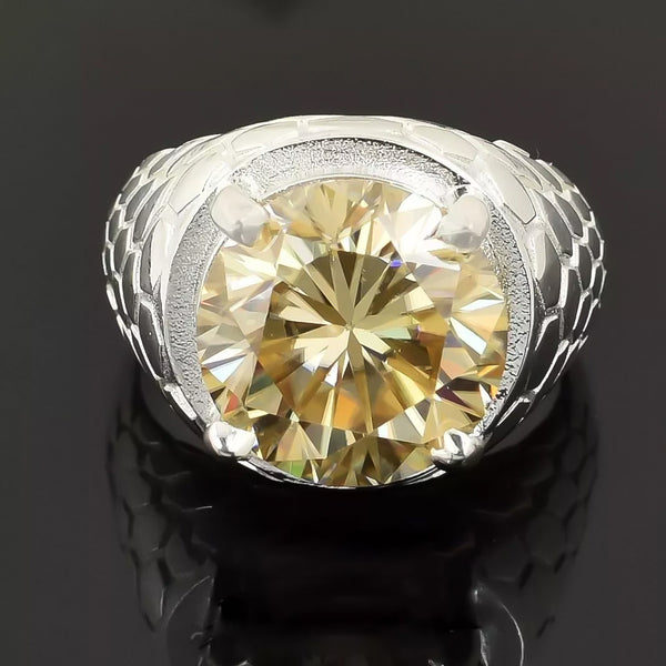 7.1 ct DEW Champagne Moissanite Round Solitaire Ring - 18K Gold Vermeil on 925 Sterling Silver