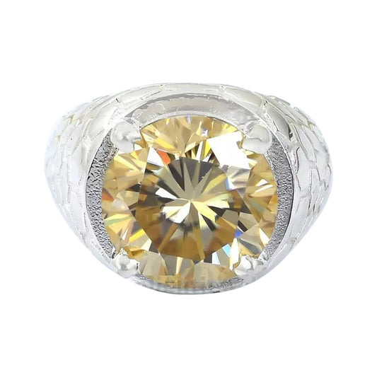 7.1 ct DEW Champagne Moissanite Round Solitaire Ring - 18K Gold Vermeil on 925 Sterling Silver