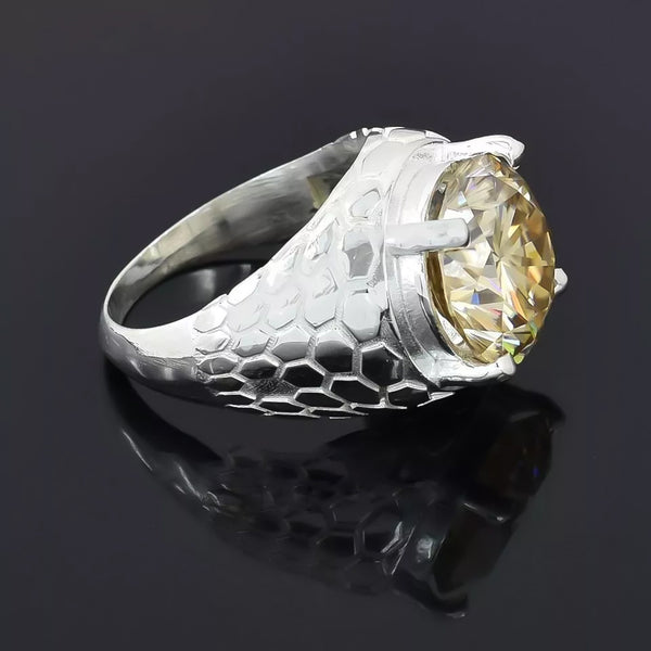 7.1 ct DEW Champagne Moissanite Round Solitaire Ring - 18K Gold Vermeil on 925 Sterling Silver