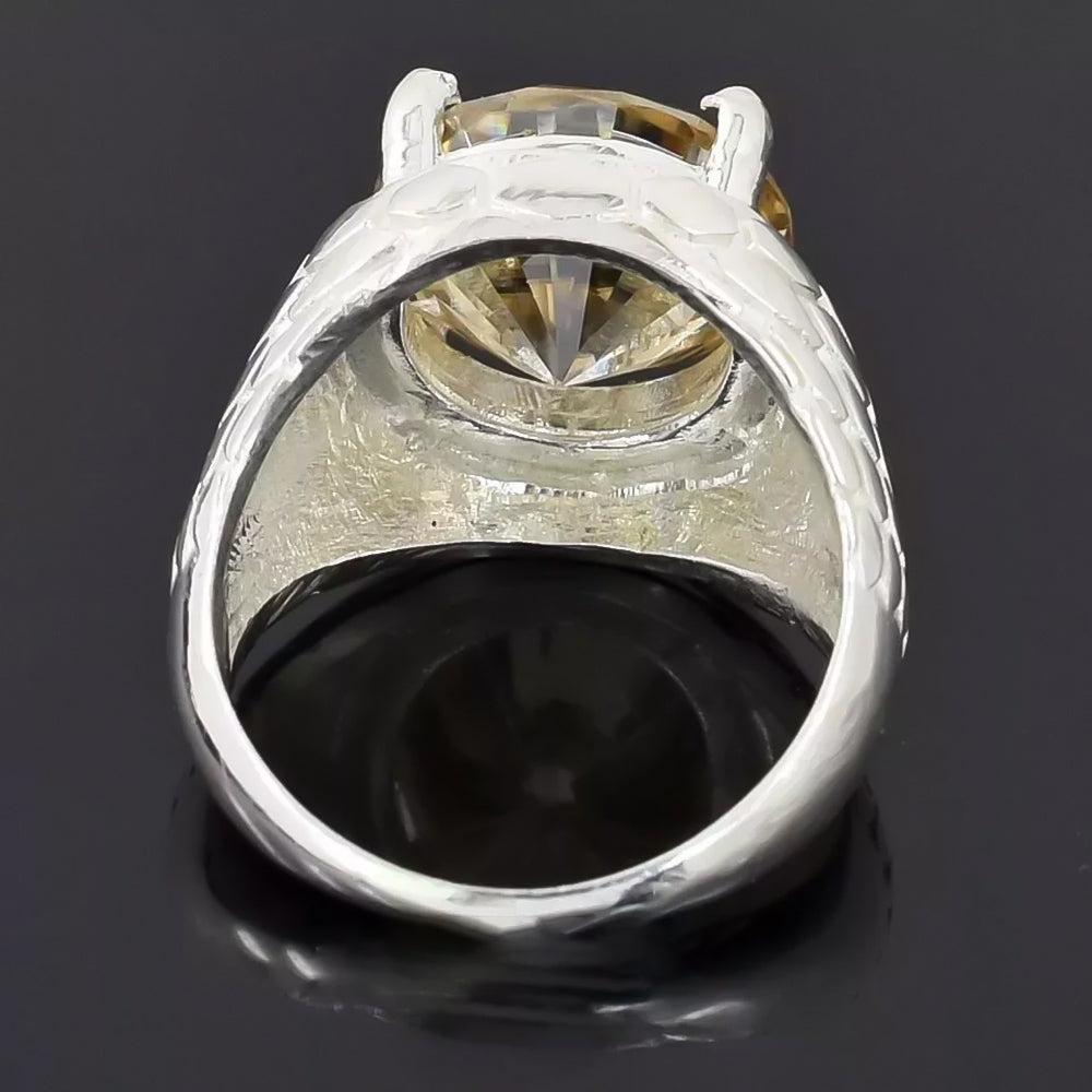 7.1 ct DEW Champagne Moissanite Round Solitaire Ring - 18K Gold Vermeil on 925 Sterling Silver