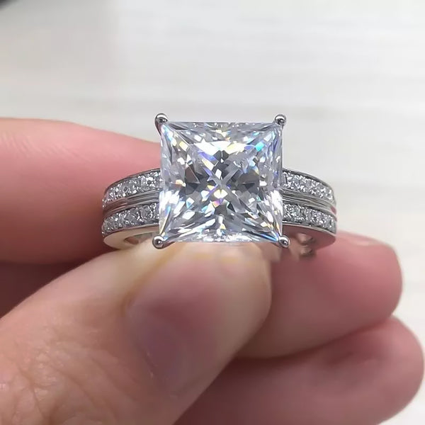 4.9 Ct White Moissanite Princess Solitaire Ring - 925 Sterling Silver Gold Vermeil