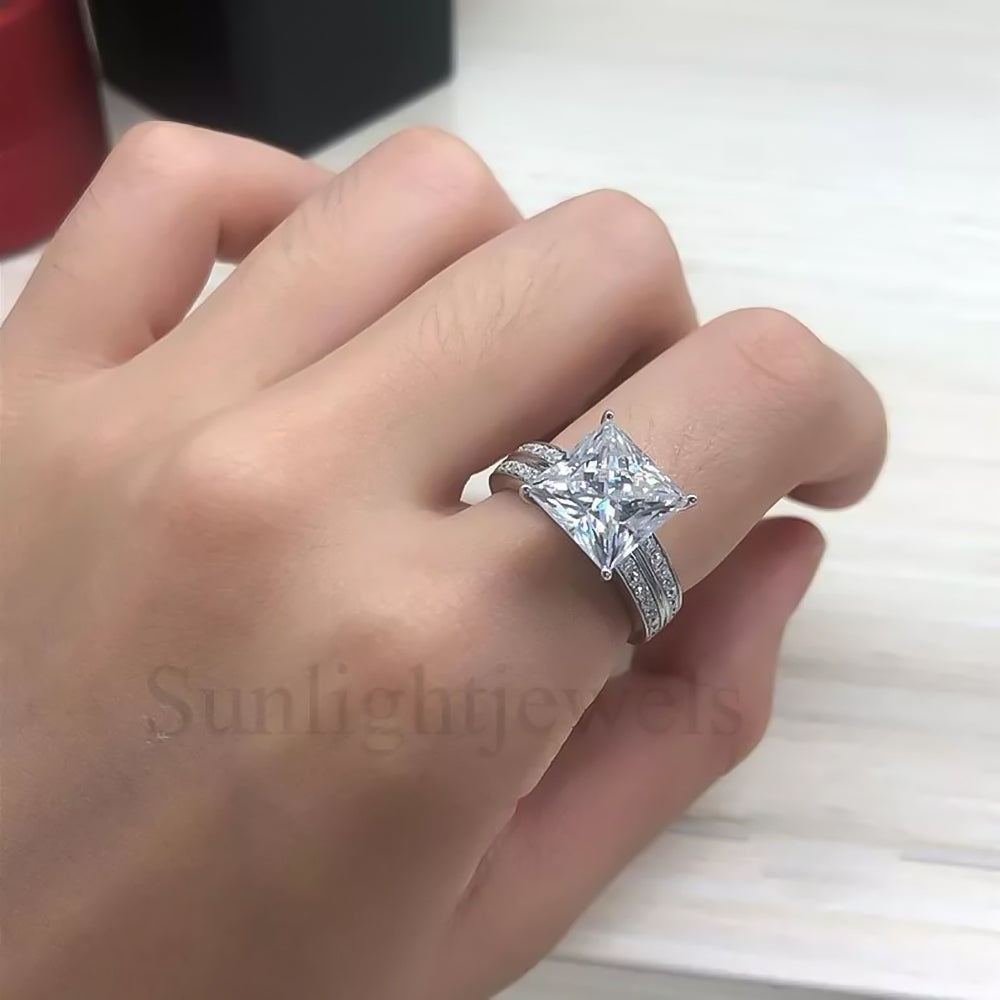 4.9 Ct White Moissanite Princess Solitaire Ring - 925 Sterling Silver Gold Vermeil