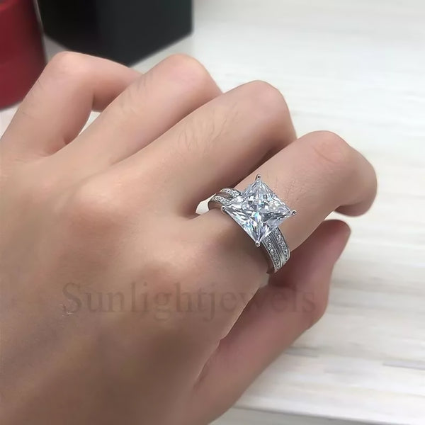 4.9 Ct White Moissanite Princess Solitaire Ring - 925 Sterling Silver Gold Vermeil