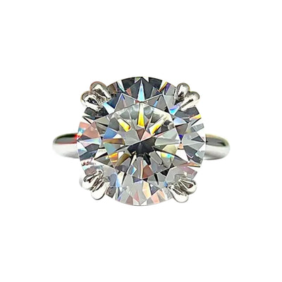 6.65 Ct Certified Round Cut White Moissanite Solitaire Ring Gold Vermeil