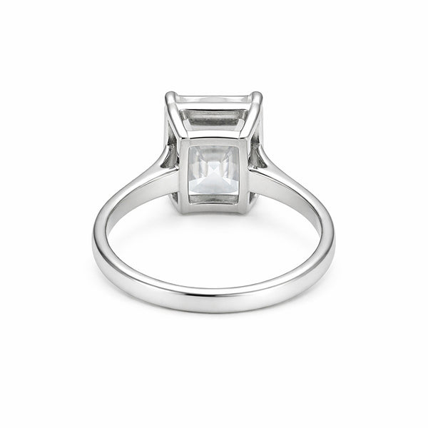 10.0 Ct White Moissanite Emerald Solitaire Ring - 925 Sterling Silver Gold Vermeil