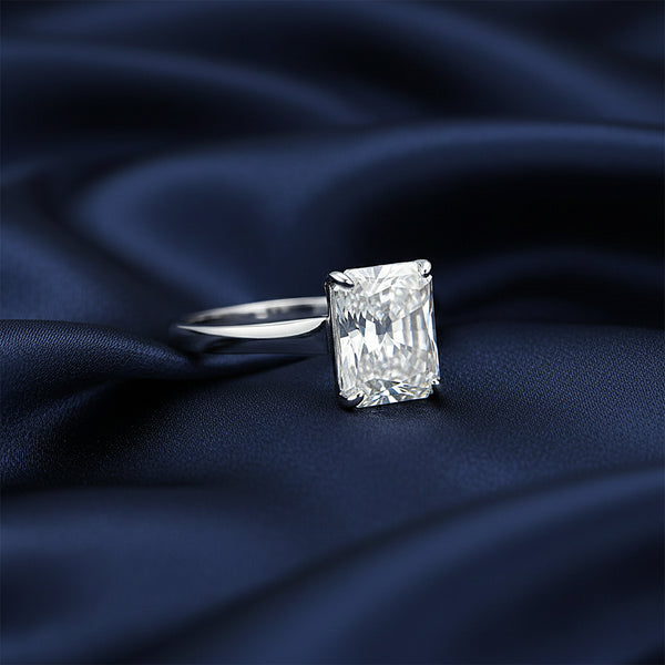 10.0 Ct White Moissanite Emerald Solitaire Ring - 925 Sterling Silver Gold Vermeil