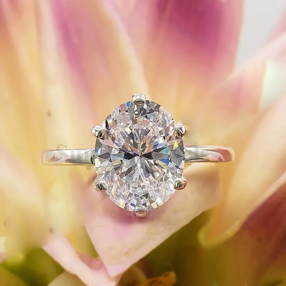 4.85 ct DEW White Moissanite Oval Solitaire Ring - 18K Gold Vermeil on 925 Sterling Silver