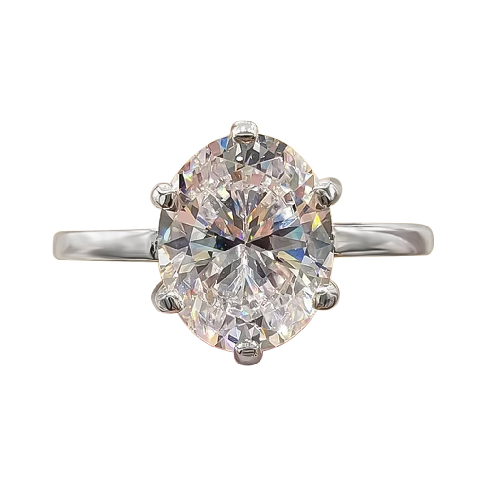 4.85 ct DEW White Moissanite Oval Solitaire Ring - 18K Gold Vermeil on 925 Sterling Silver