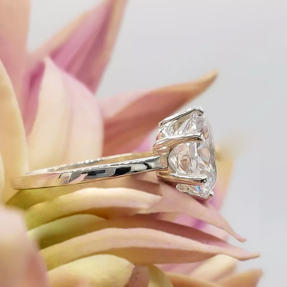4.85 ct DEW White Moissanite Oval Solitaire Ring - 18K Gold Vermeil on 925 Sterling Silver