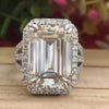 16.9 Ct White Moissanite Emerald Solitaire Ring - 925 Sterling Silver Gold Vermeil