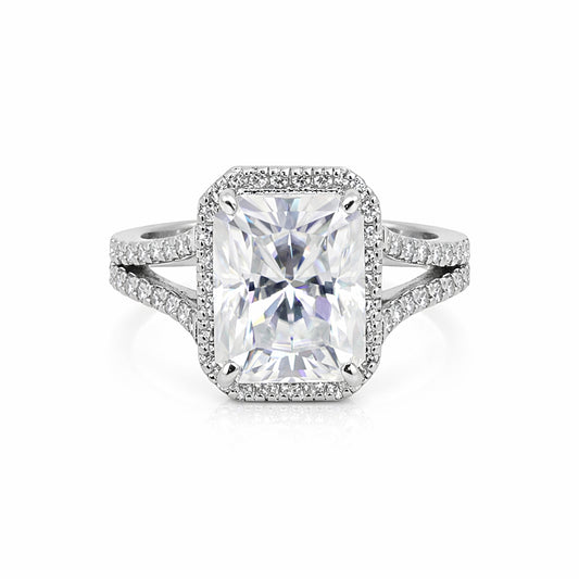 5 Ct Emerald Cut Lab Grown Diamond Ring — VS1 Clarity, 18k White Gold Vermeil