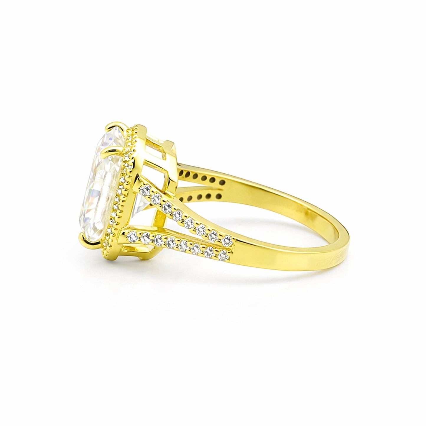Statement 5ct emerald lab diamond ring worn on hand, cocktail-ring proportions