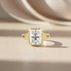 Inner band of 925 sterling silver with 18k yellow gold vermeil on emerald ring