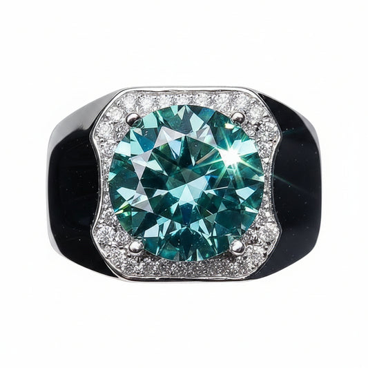 5.8 ct DEW Blue Moissanite Round Solitaire Ring - 18K Gold Vermeil on 925 Sterling Silver