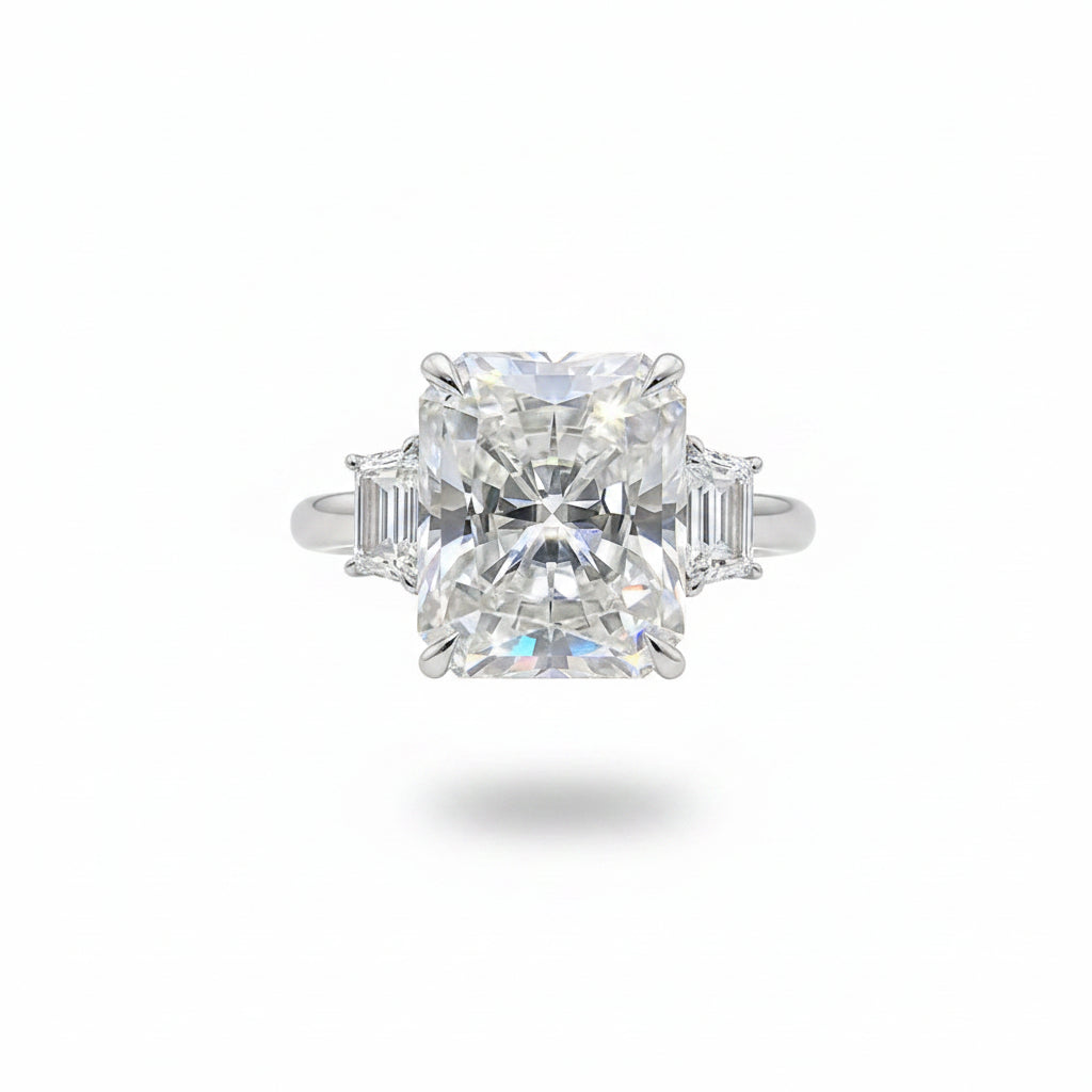 5.7 ct DEW White Moissanite Radiant Solitaire Ring - 18K Gold Vermeil on 925 Sterling Silver