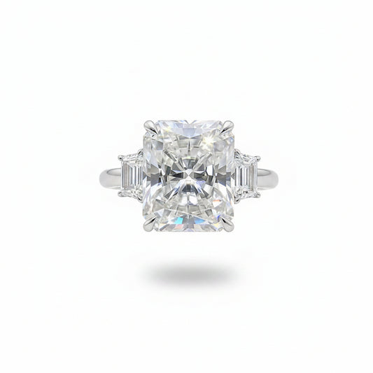5.7 ct DEW White Moissanite Radiant Solitaire Ring - 18K Gold Vermeil on 925 Sterling Silver