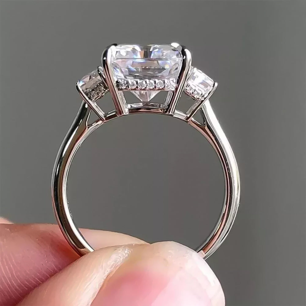 5.7 ct DEW White Moissanite Radiant Solitaire Ring - 18K Gold Vermeil on 925 Sterling Silver