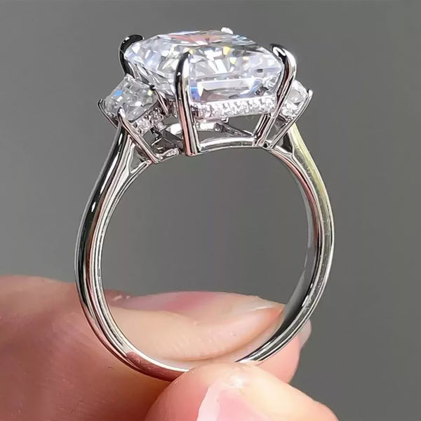 5.7 ct DEW White Moissanite Radiant Solitaire Ring - 18K Gold Vermeil on 925 Sterling Silver