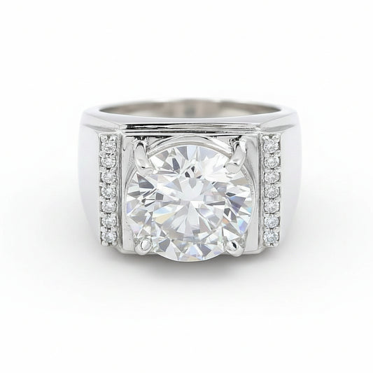 5.95 ct DEW White Moissanite Round Solitaire Ring - 18K Gold Vermeil on 925 Sterling Silver
