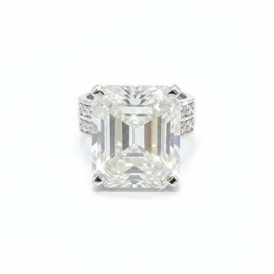 12.65 ct DEW White Moissanite Emerald Solitaire Ring - 18K Gold Vermeil on 925 Sterling Silver