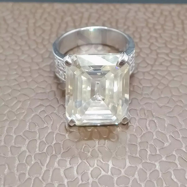 12.65 Ct White Moissanite Emerald Solitaire Ring - 925 Sterling Silver Gold Vermeil