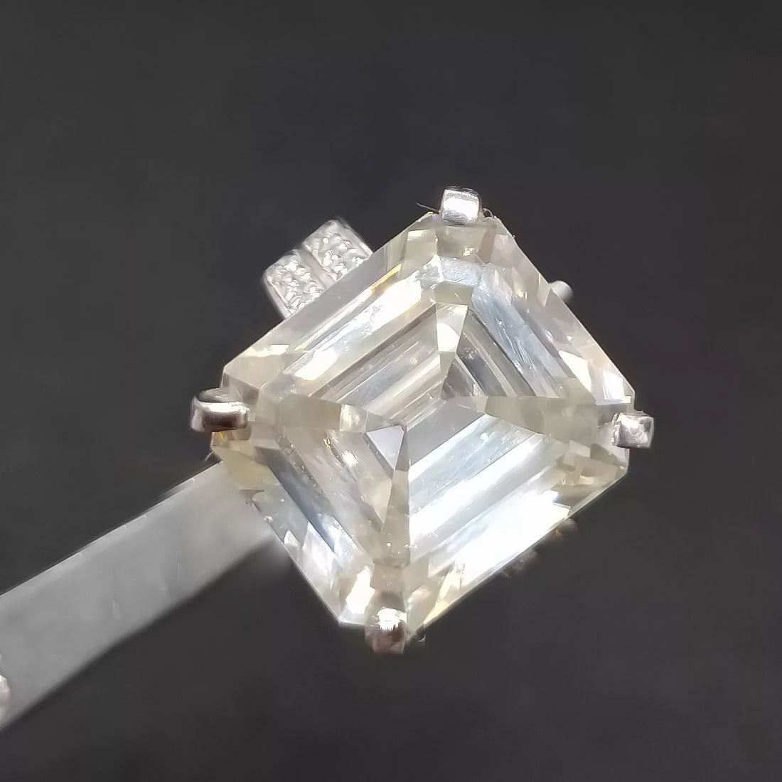 12.65 Ct White Moissanite Emerald Solitaire Ring - 925 Sterling Silver Gold Vermeil