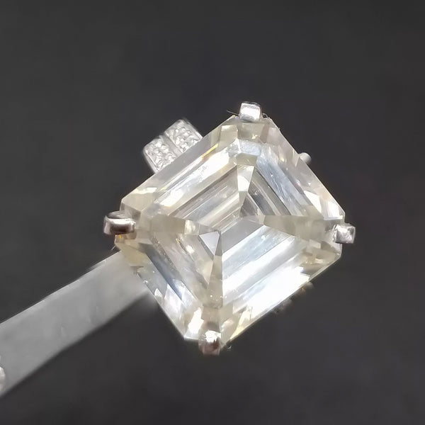 12.65 Ct White Moissanite Emerald Solitaire Ring - 925 Sterling Silver Gold Vermeil