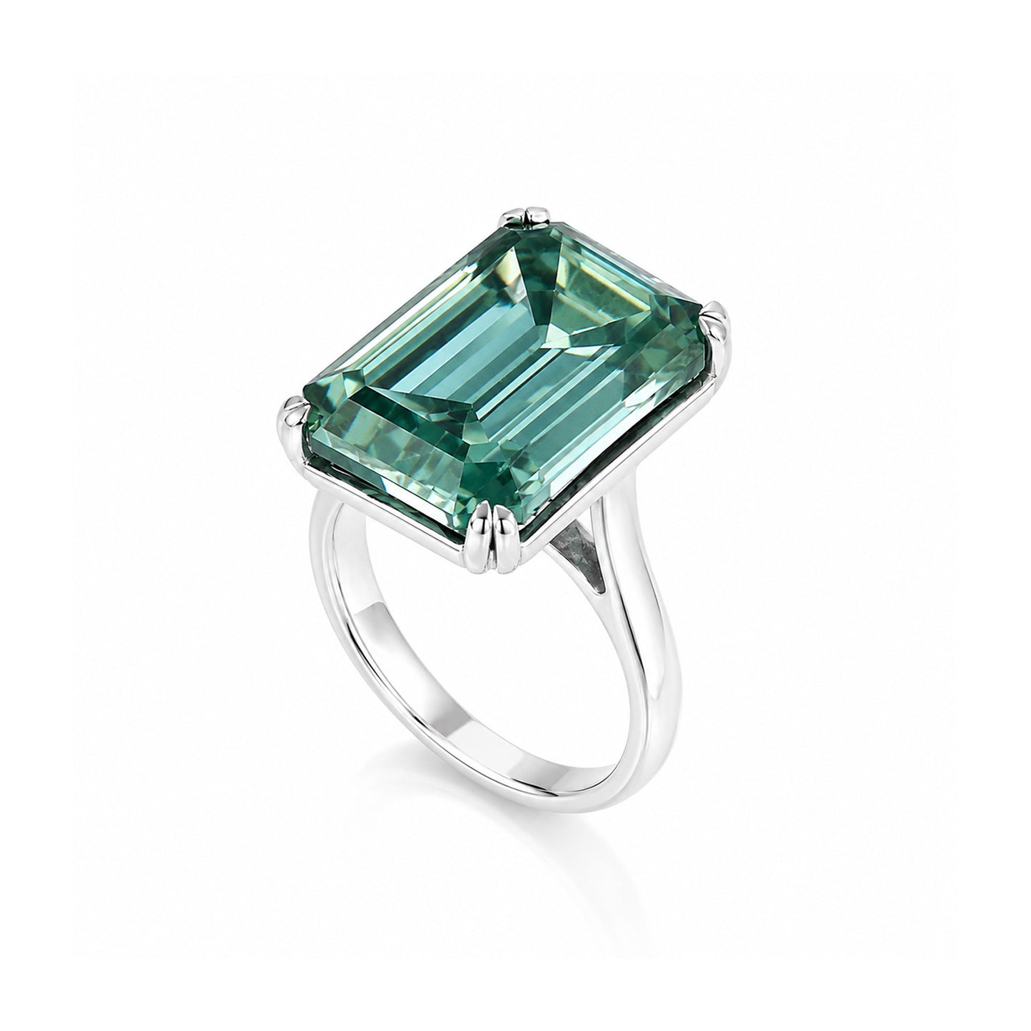 32.60 ct DEW EGL Certified Radiant Cut Blue Moissanite Ring In 18K Gold Plated