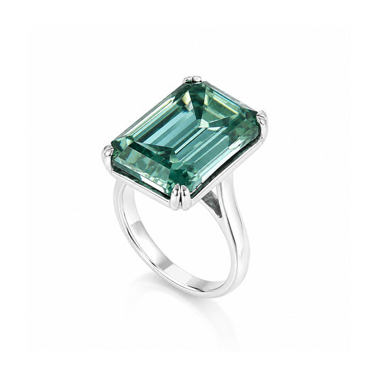 32.60 Ct EGL Certified Radiant Cut Blue Moissanite Ring In 18K Gold Plated