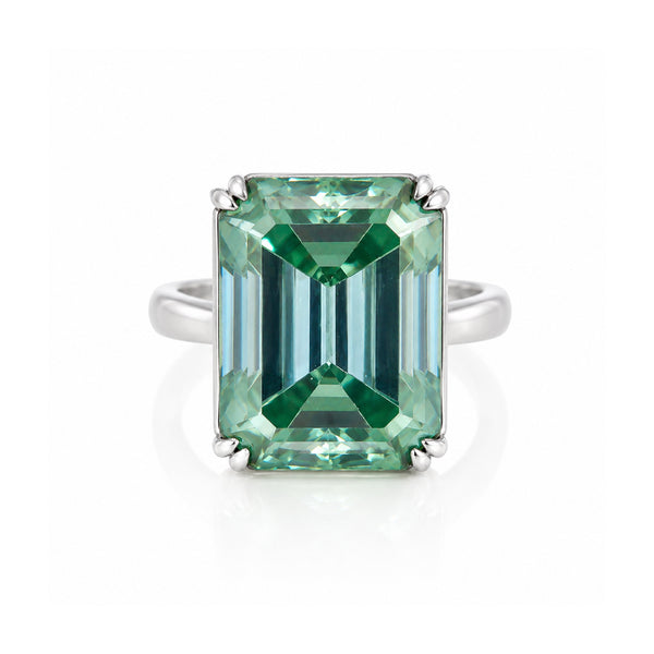 32.60 ct DEW EGL Certified Radiant Cut Blue Moissanite Ring In 18K Gold Plated