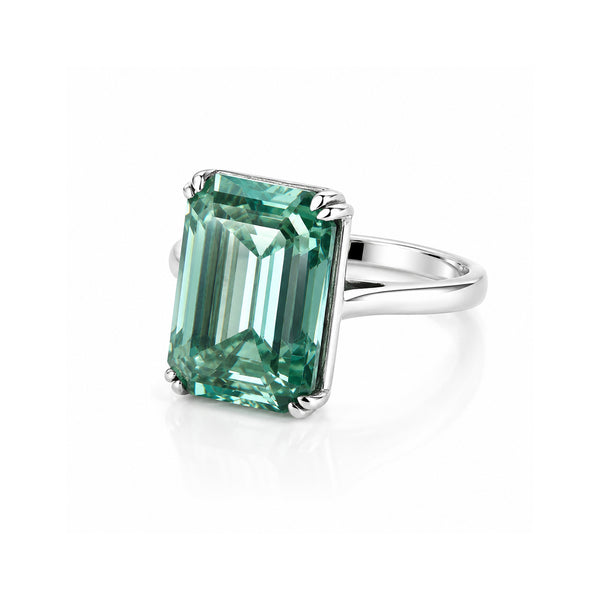 32.60 ct DEW EGL Certified Radiant Cut Blue Moissanite Ring In 18K Gold Plated