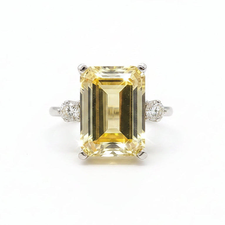 7.5 ct DEW Champagne Moissanite Emerald Solitaire Ring - 18K Gold Vermeil on 925 Sterling Silver