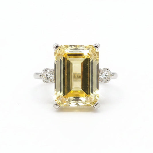 7.5 ct DEW Champagne Moissanite Emerald Solitaire Ring - 18K Gold Vermeil on 925 Sterling Silver