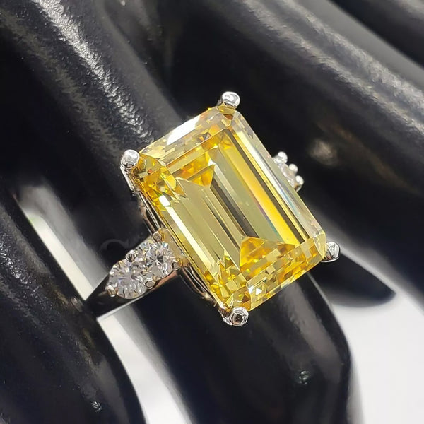 7.5 ct DEW Champagne Moissanite Emerald Solitaire Ring - 18K Gold Vermeil on 925 Sterling Silver