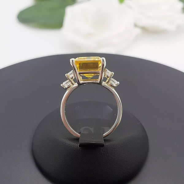 7.5 ct DEW Champagne Moissanite Emerald Solitaire Ring - 18K Gold Vermeil on 925 Sterling Silver