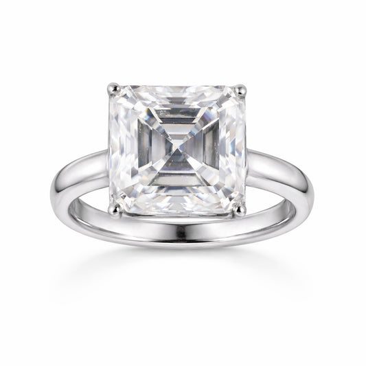 16.1 ct DEW White Moissanite Radiant Solitaire Ring - 18K Gold Vermeil on 925 Sterling Silver